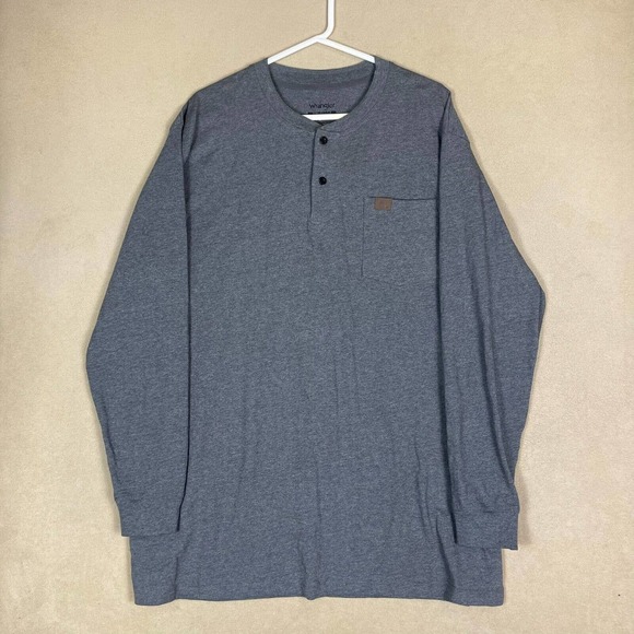 Wrangler Riggs‎ Shirt Adult XLT Grey Henley Outdoor Workwear Long Sleeve Mens - Picture 1 of 9
